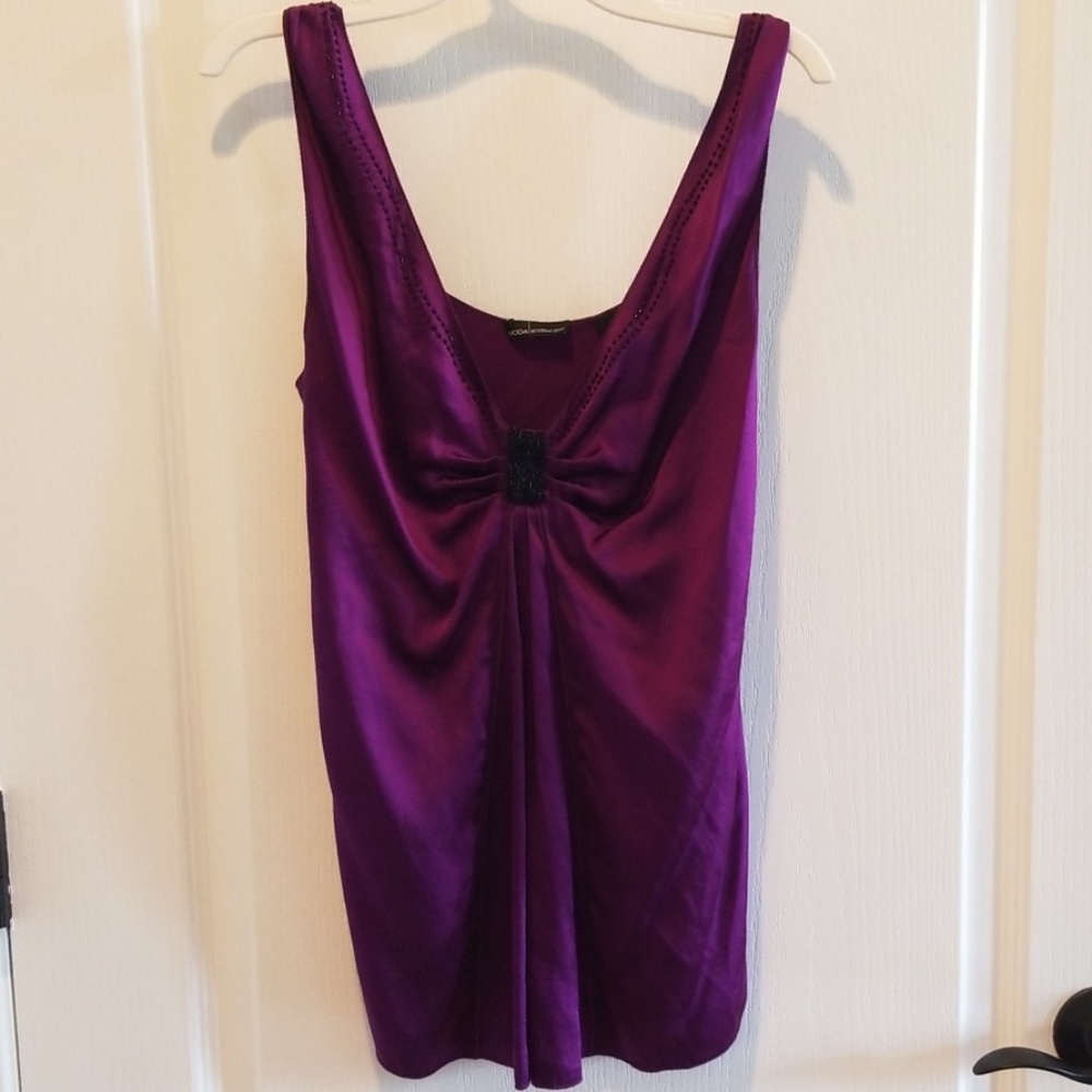 MODA Silk plum colored beaded sleeveless top